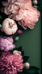 Bouquet of peony roses as a digital illustration with empty space 