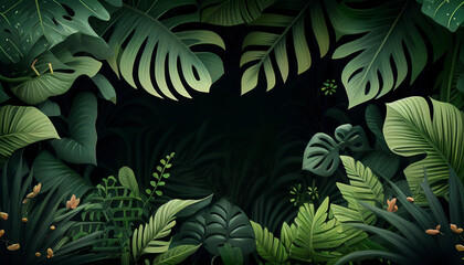 Tropical plants as a background with empty space in the middle