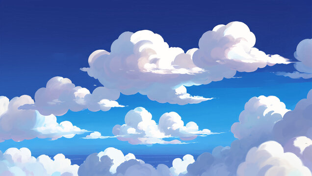 Clouds in a Blue Sky Ozone Layer Background Hand Drawn Painting Illustration