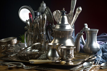 Silverware on an old background.