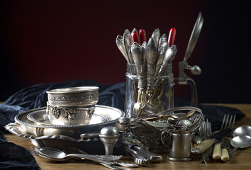 Silverware on an old background.