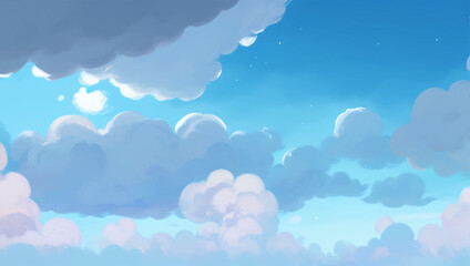 Clouds in A Bright Blue Sky Background Hand Drawn Painting Illustration
