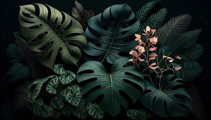 Tropical plants, leaves as a background