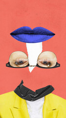 Contemporary art collage. Concept of weird people, pop art, creativity, surrealism, imagination. Abstract design