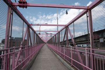 Pink bridge walkway in New York City.