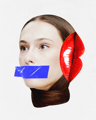 Contemporary art collage. Concept of weird people, pop art, creativity, surrealism, imagination. Abstract design