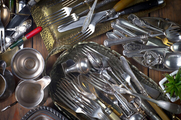 Silverware on an old background.