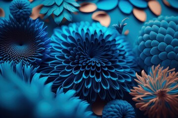 Fototapeta na wymiar Blue flower abstract background , generative ai