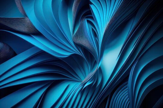 Blue abstract background with waves and curves, generative ai