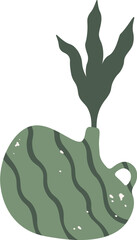 Hand drawn decorative handmade vase with plant flat illustration