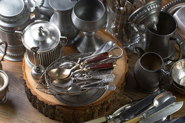 Silverware on an old background.