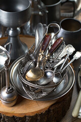 Silverware on an old background.