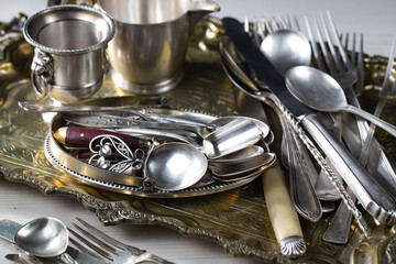 Silverware on an old background.