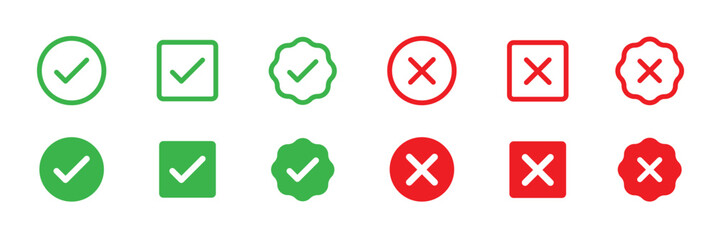 Obraz premium Check mark, cross icons. Tick, check mark, cross icons collection. Right wrong vector icon. EPS 10