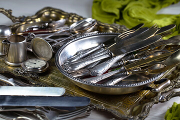 Silverware on an old background.