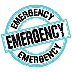 EMERGENCY text on blue-black round stamp sign