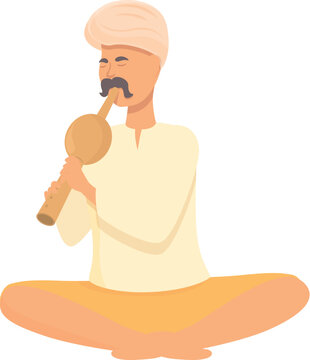 Hindu travel man icon cartoon vector. Snake charmer. Turban basket