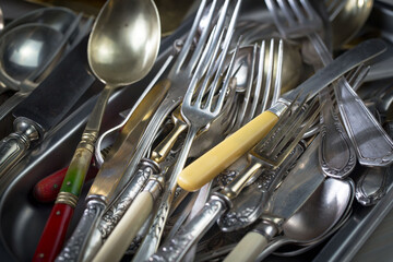 Silverware on an old background.