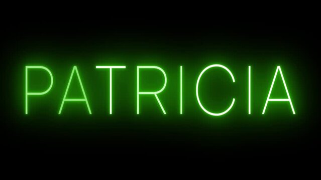 Flickering green retro style neon sign glowing against a black background