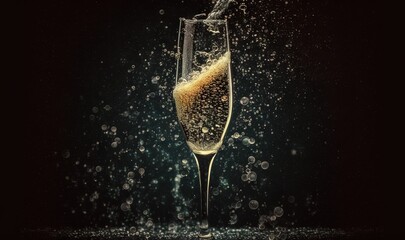  a glass of champagne is being poured into the glass with a splash of water.  generative ai - obrazy, fototapety, plakaty
