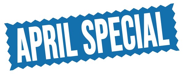 APRIL SPECIAL text written on blue stamp sign.