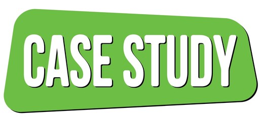 CASE STUDY text on green trapeze stamp sign.