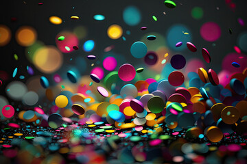 Obraz na płótnie Canvas panorama background with colorful confetti with colorful bokeh, generative AI