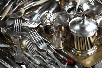 Silverware on an old background.