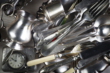 Silverware on an old background.