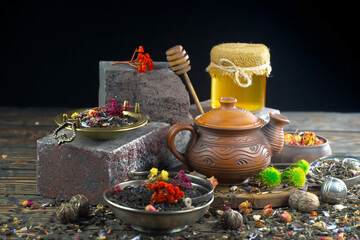 Hot sweet tea in a cup on old background