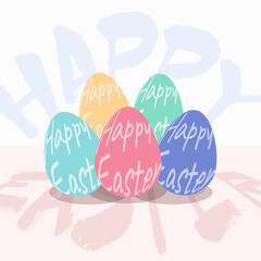 Easter egg with Happy Easter script text draw on it. Greeting card with brush lettering. Vector illustration.