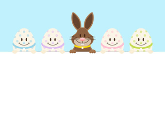 Osterhase & 4 Ostereier Karte Horizontal Himmel