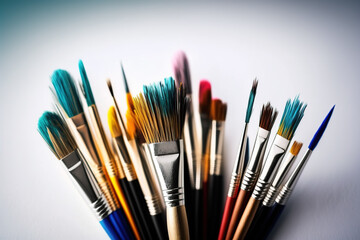 Colorful Paint Brushes with isolated white background. Created with Generative AI Technology