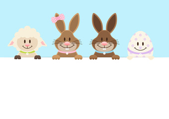 Schaf 2 Osterhasen Mädchen/Junge & Osterei Karte Himmel