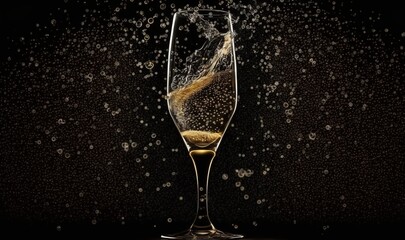  a glass of champagne with a splash of water on it.  generative ai