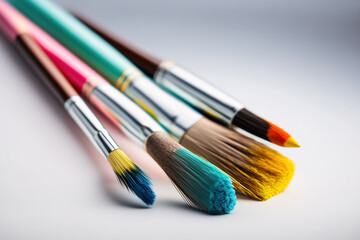Fototapeta premium Colorful Paint Brushes with isolated white background. Created with Generative AI Technology