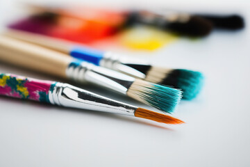 Fototapeta premium Colorful Paint Brushes with isolated white background. Created with Generative AI Technology