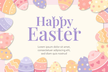 Happy Easter greeting banner surround by painted eggs illustration vector.