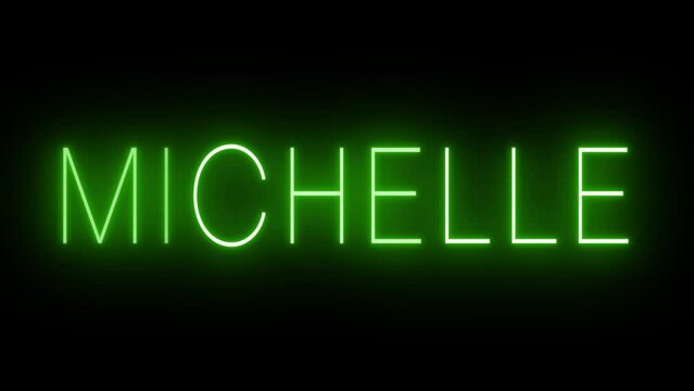 Flickering green retro style neon sign glowing against a black background