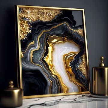  wallpaper for wall frames. golden and black liquid marble background. Resin geode and abstract art, functional art, like watercolor design painting circular  
fragmented swirl curved  Generative AI 