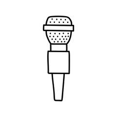 Microphone isolated on white background. Musical item for singing, performances, karaoke. Vector hand-drawn illustration in doodle style. Perfect for cards, decorations, logo.