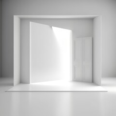 Empty white studio backdrops and spotlight on entertainment room background with showing scene. White product display or blank room. 3D rendering with lamp illumination from above Generative AI 