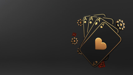 Casino Elements such As Ace Cards, Poker Chips.