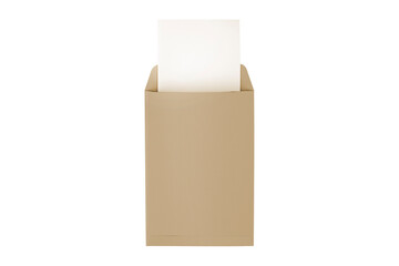 Kraft braun paper envelope with letterhead inside. Mockup isolated on white background. 3d rendering.