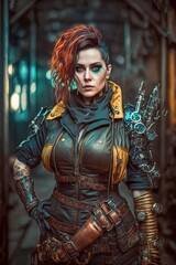 sci fi hero woman wearing armor, Generative AI