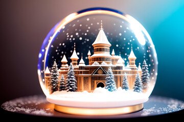 snow globe illustration, snowy, winter elements. Generative ai