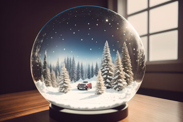 Fototapeta na wymiar snow globe illustration, snowy, winter elements. Generative ai