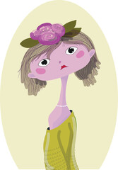 Cute girl with a flower on her head. Vector file for designs.