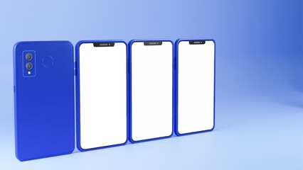 3D Render of Blank Multi Screen Smartphone Mockup With Double-Side On Light Blue Background.