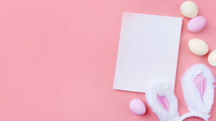 Pastel colored Easter eggs with blank white frame for mockup design